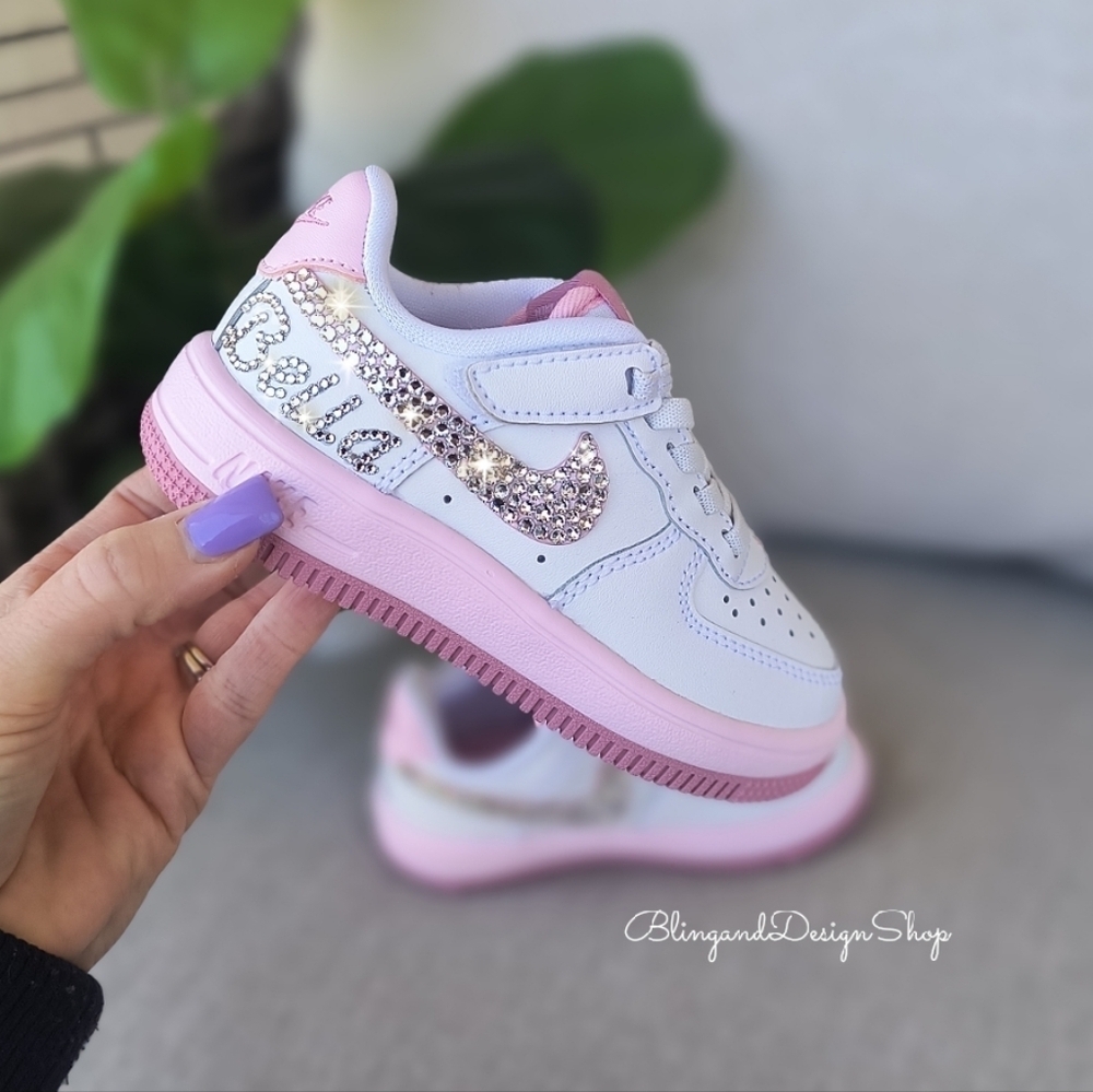 Girls Nike Air Force 1 Low Easy On Toddler Bling Sneakers Shoes Customized